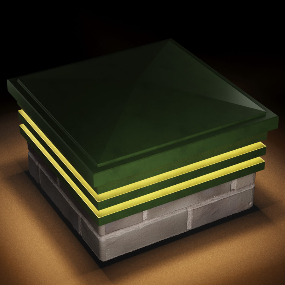 Колпак Zking Бона ХайТек Зеленый на столб 1.5х1.5 кирпича (385х385мм) с подсветкой в Самаре фото