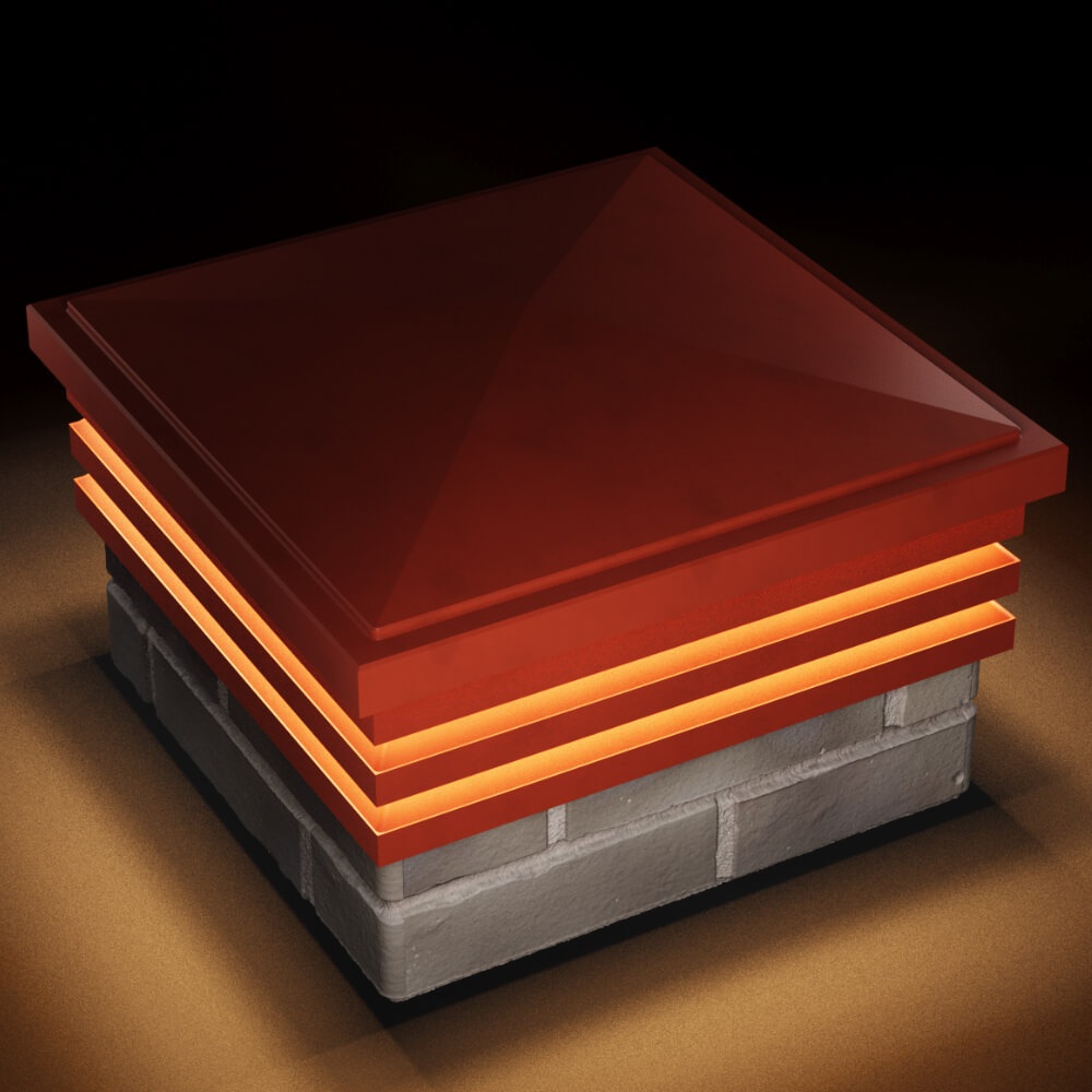 Колпак Zking Бона ХайТек Красный на столб 1.5х1.5 кирпича (385х385мм) с подсветкой в Самаре фото