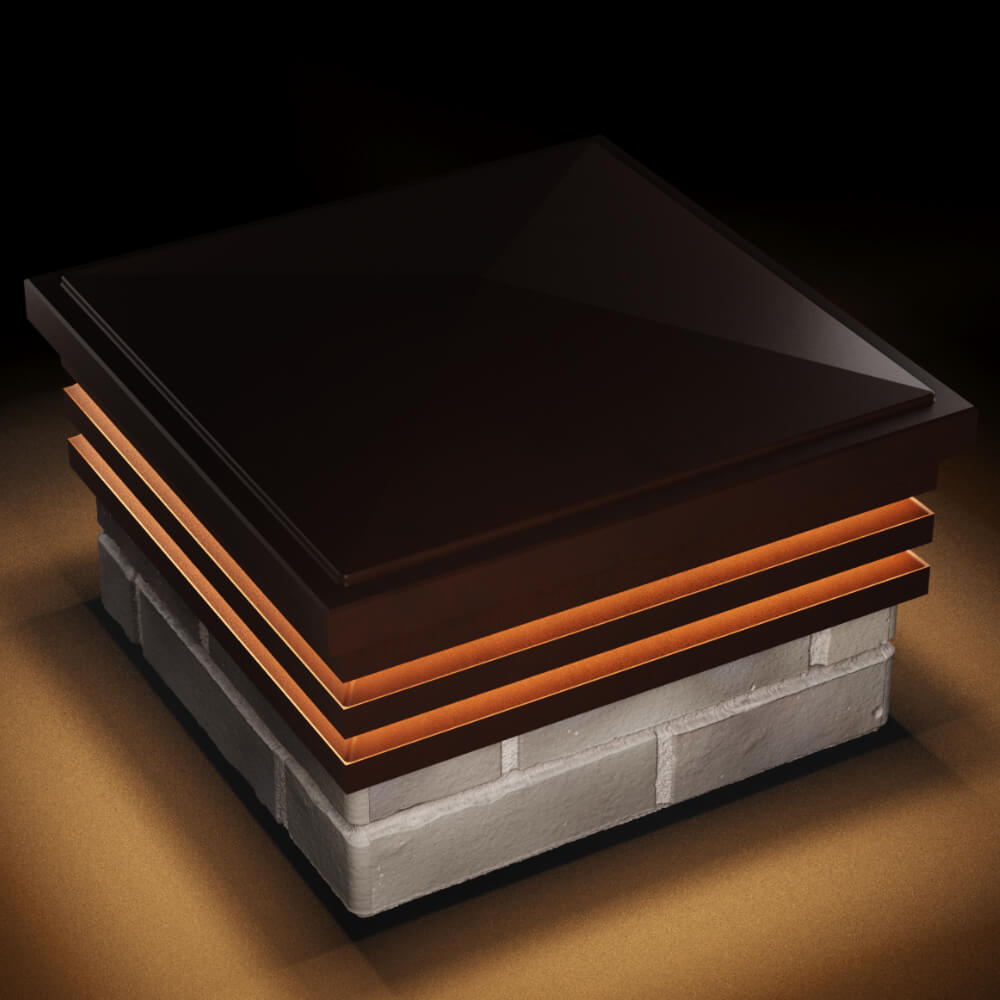 Колпак Zking Бона ХайТек Коричневый на столб 1.5х1.5 кирпича (385х385мм) с подсветкой в Самаре фото