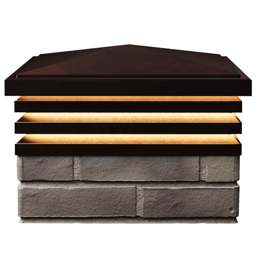 Колпак Zking Бона ХайТек Коричневый на столб 1.5х1.5 кирпича (385х385мм) с подсветкой в Самаре фото